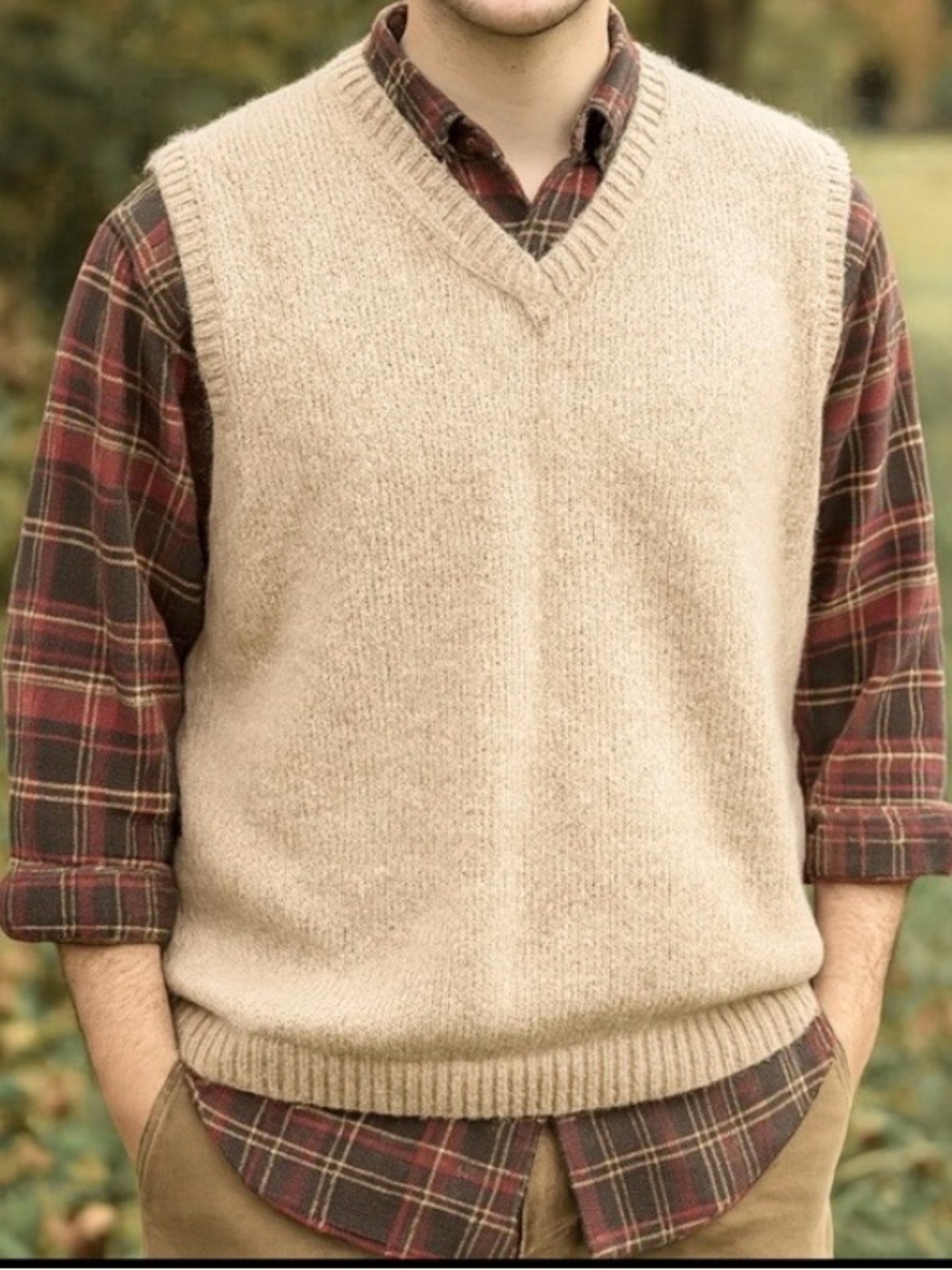 Vintage V-Neck Sweater Vest. Light Taupe. Men’s L/XL EUC Grandpacore | Neutral